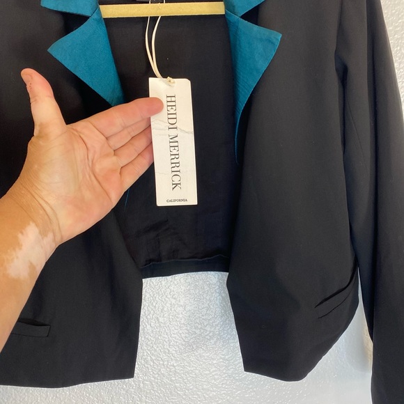 New Heidi Merrick Women’s Shaun Tuxedo Jacket Crop Blazer Size 0 Color Blocking - Picture 4 of 11